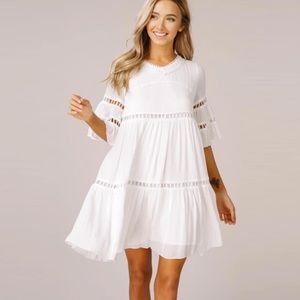 Pippa & Pearl White Linen Babydoll Dress Size S